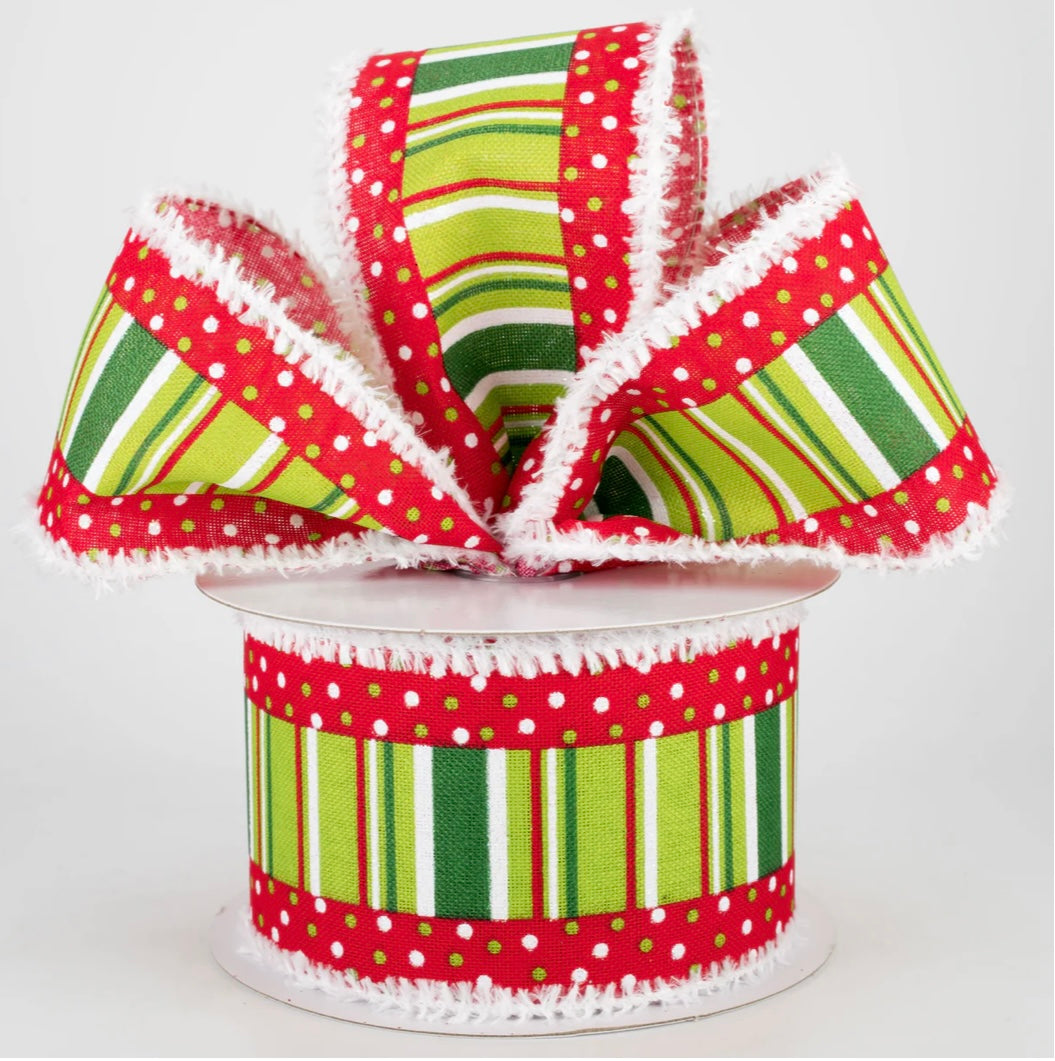 2.5” whimsical dot and stripes snow edge, full roll 10 yards