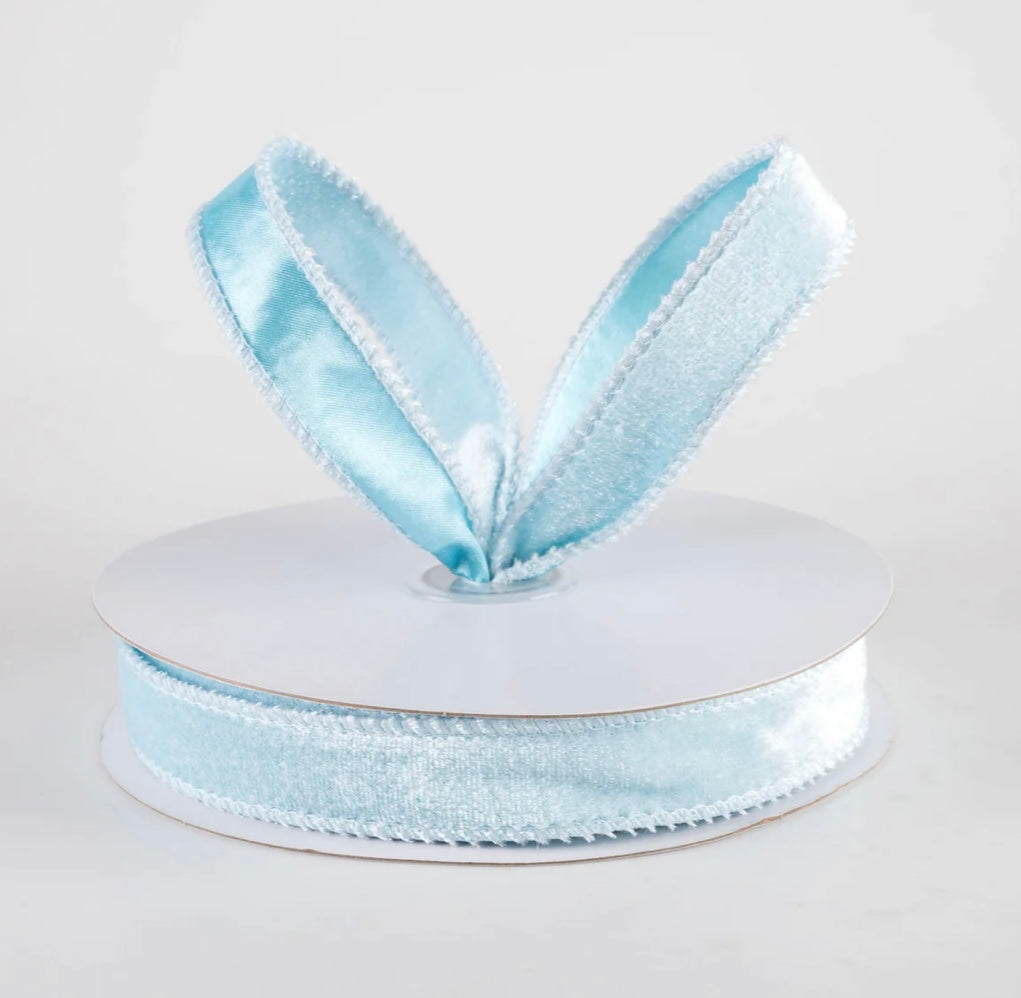 USA 7/8” Deluxe velvet satin backing light blue , full roll 10yards