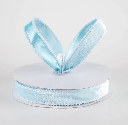 USA 7/8” Deluxe velvet satin backing light blue , full roll 10yards