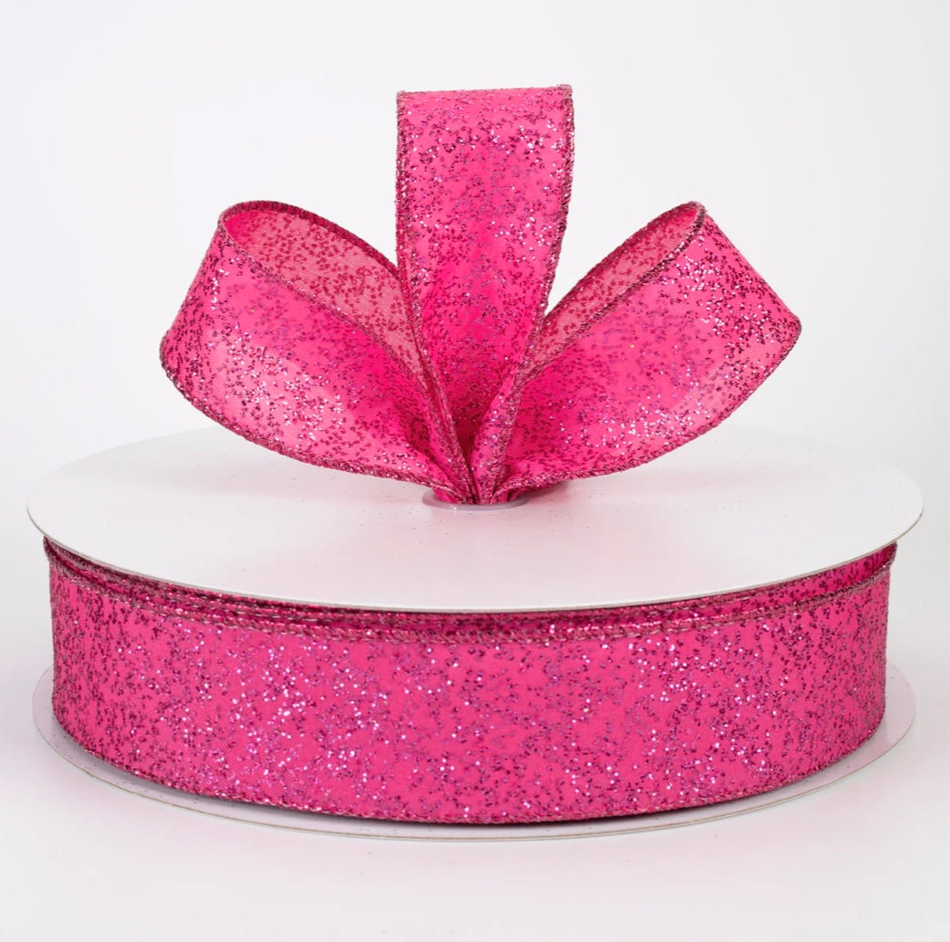 USA 1.5” wired ribbon, mini glitter dots, fuchsia sold by the meter