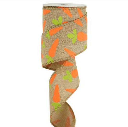 2.5” wired ribbon burlap with carrots full roll 10 metre