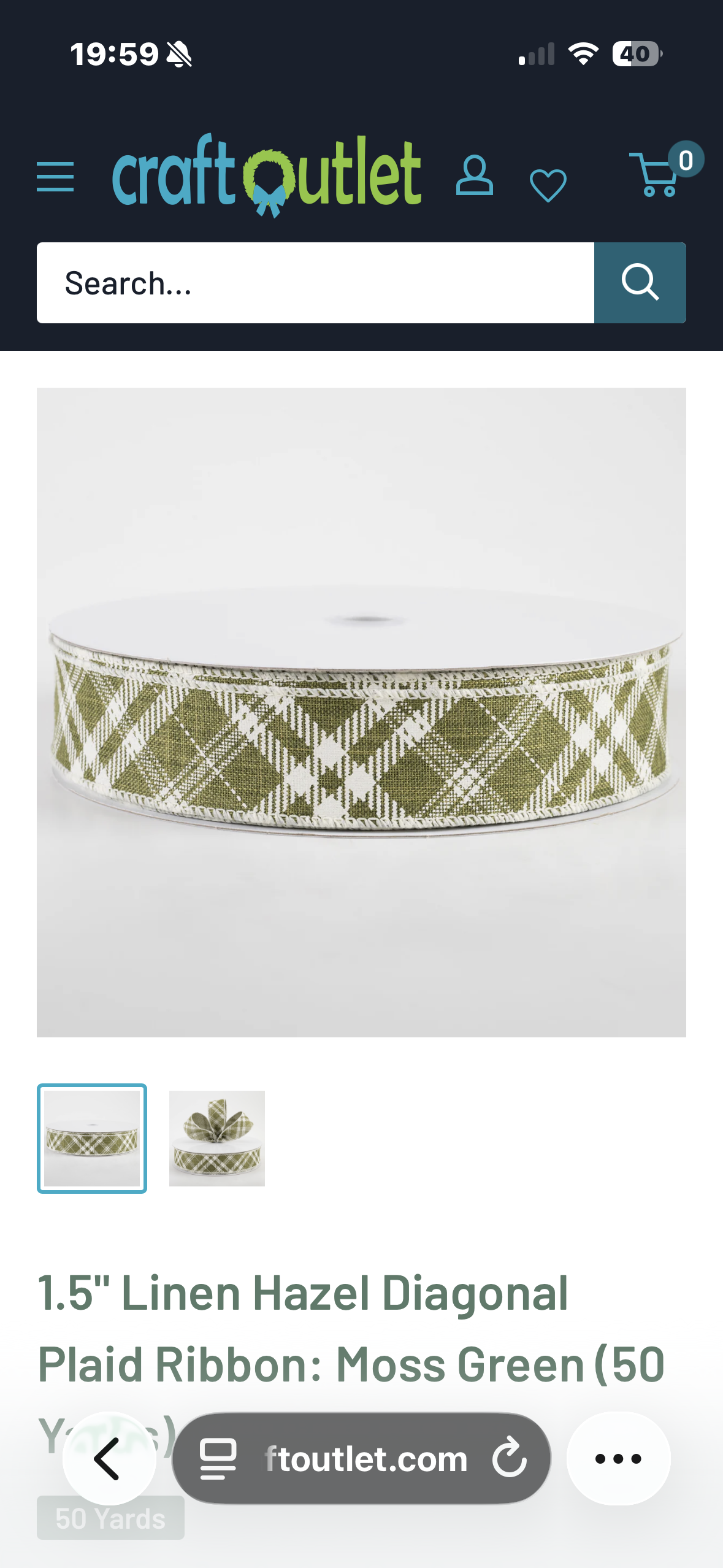 USA 1.5” wired ribbon, linen Hazel Diagonal plaid, moss green, sold by the meter