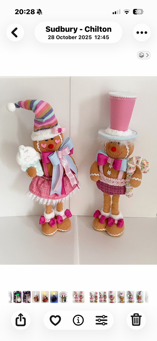 Gingerbread pastel couple with extendable legs, Holiday Decoration, Christmas decor