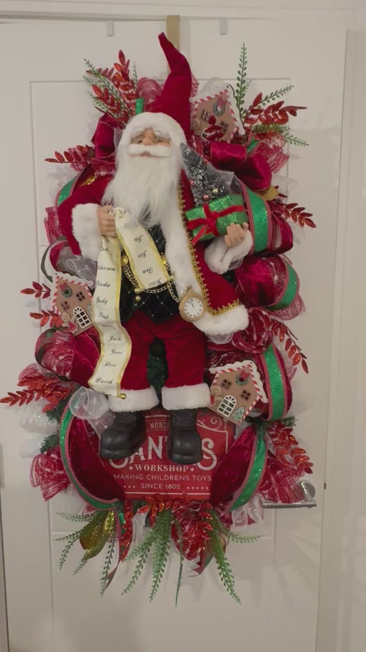 Xl Father Christmas door decor in traditional colours